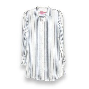 Island Company Gentlemen Shirt Women’s Marseille Blue Striped Linen Cover Up XS